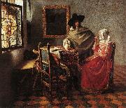 Jan Vermeer Lady Drinking and a Gentleman USA oil painting artist
